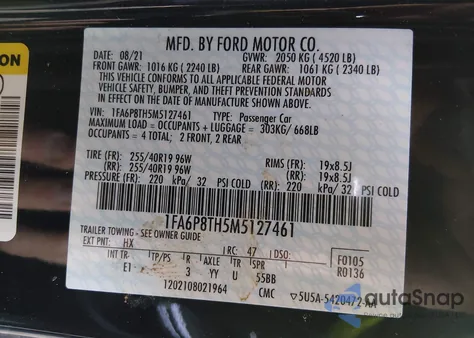 2021 Ford Mustang Ecoboost Premium Fastback from USA, damaged, VIN 1FA6P8TH5M5127461